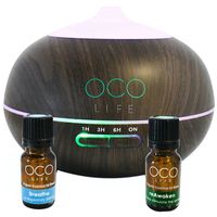 Organico by Oco Life Zen Dark Wood Grain Ultrasonic Diffuser With Reawaken 10ml & Breathe 10ml